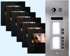 6-Flat Direct Call Door Entry System with DF4 Black Monitors