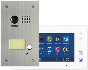 2-Easy Aura White 1-Monitor Door Entry Kit with Flush Steel Doorbell
