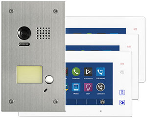 2-Easy Aura White 3-Monitor Door Entry Kit with Flush Steel Doorbell