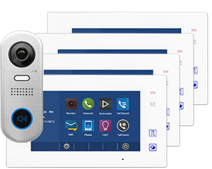 2-Easy Aura White Slim Doorbell 4-Monitor Door Entry Kit