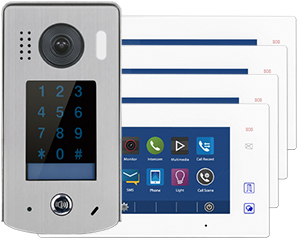 2-Easy Aura White 4-Monitor Door Entry Kit Touchscreen Keypad Doorbell