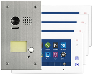 2-Easy Aura White 4-Monitor Door Entry Kit with Flush Steel Doorbell