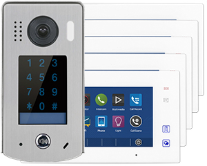 2-Easy Aura White 5-Monitor Door Entry Kit Touchscreen Keypad Doorbell