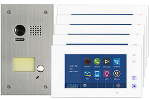 2-Easy Aura White 5-Monitor Door Entry Kit with Flush Steel Doorbell