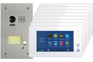2-Easy Aura White 8-Monitor Door Entry Kit with Flush Steel Doorbell